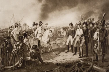 Kaiser Franz I. in der Schlacht von Leipzig, Illustration aus The Outline of History von H.G. Wells, Band II, veröffentlicht 1920